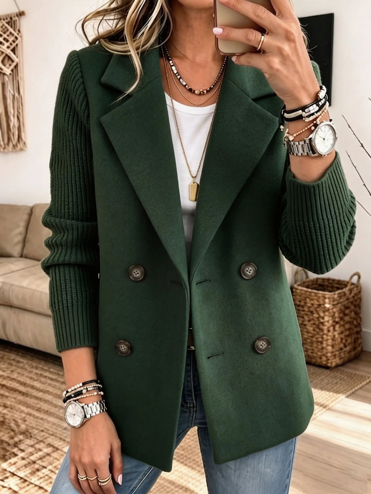 Blazer Elegante con Maniche in Maglia