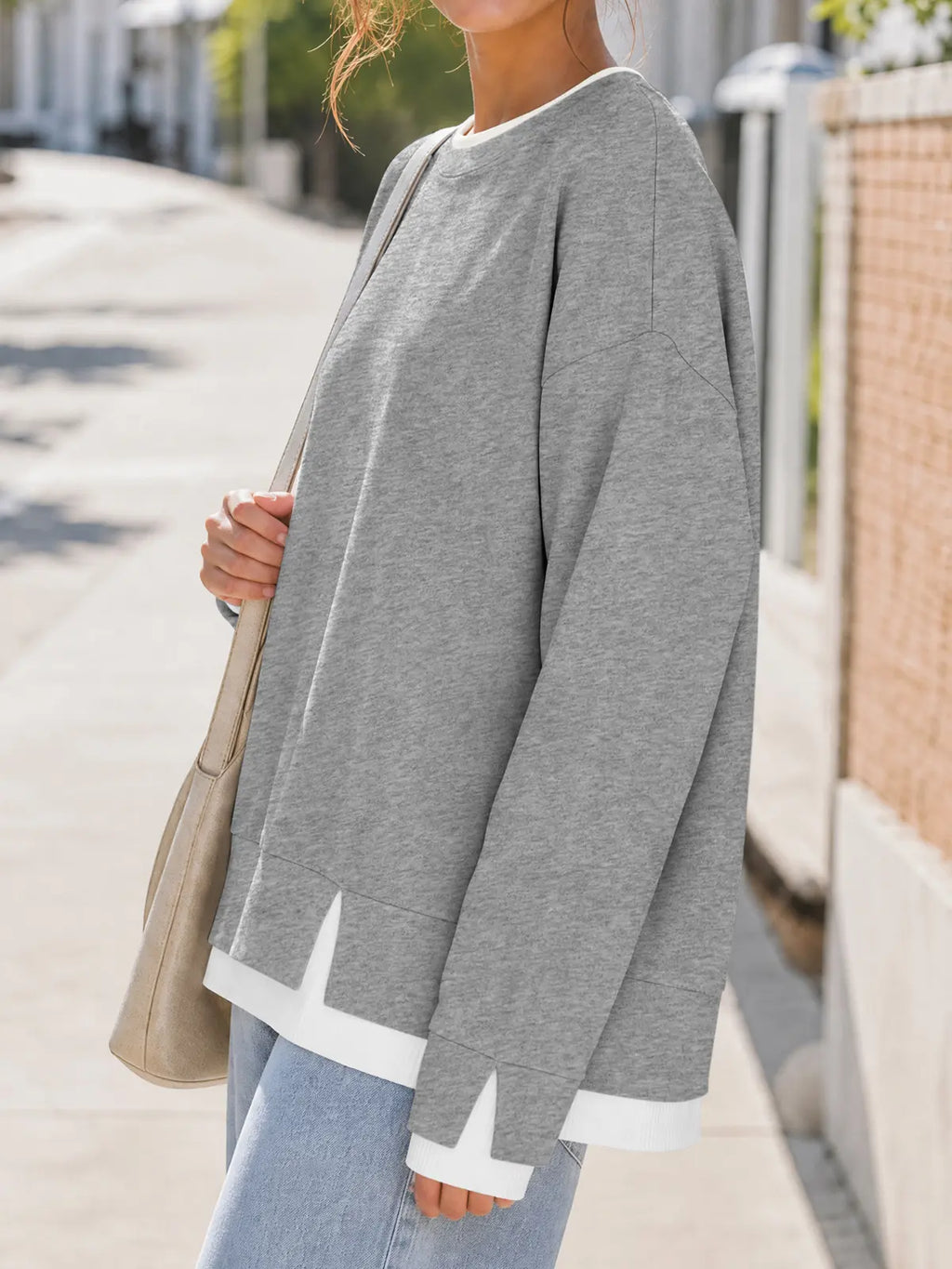 Women's Layered Sweatshirt Crew Neck Pullover