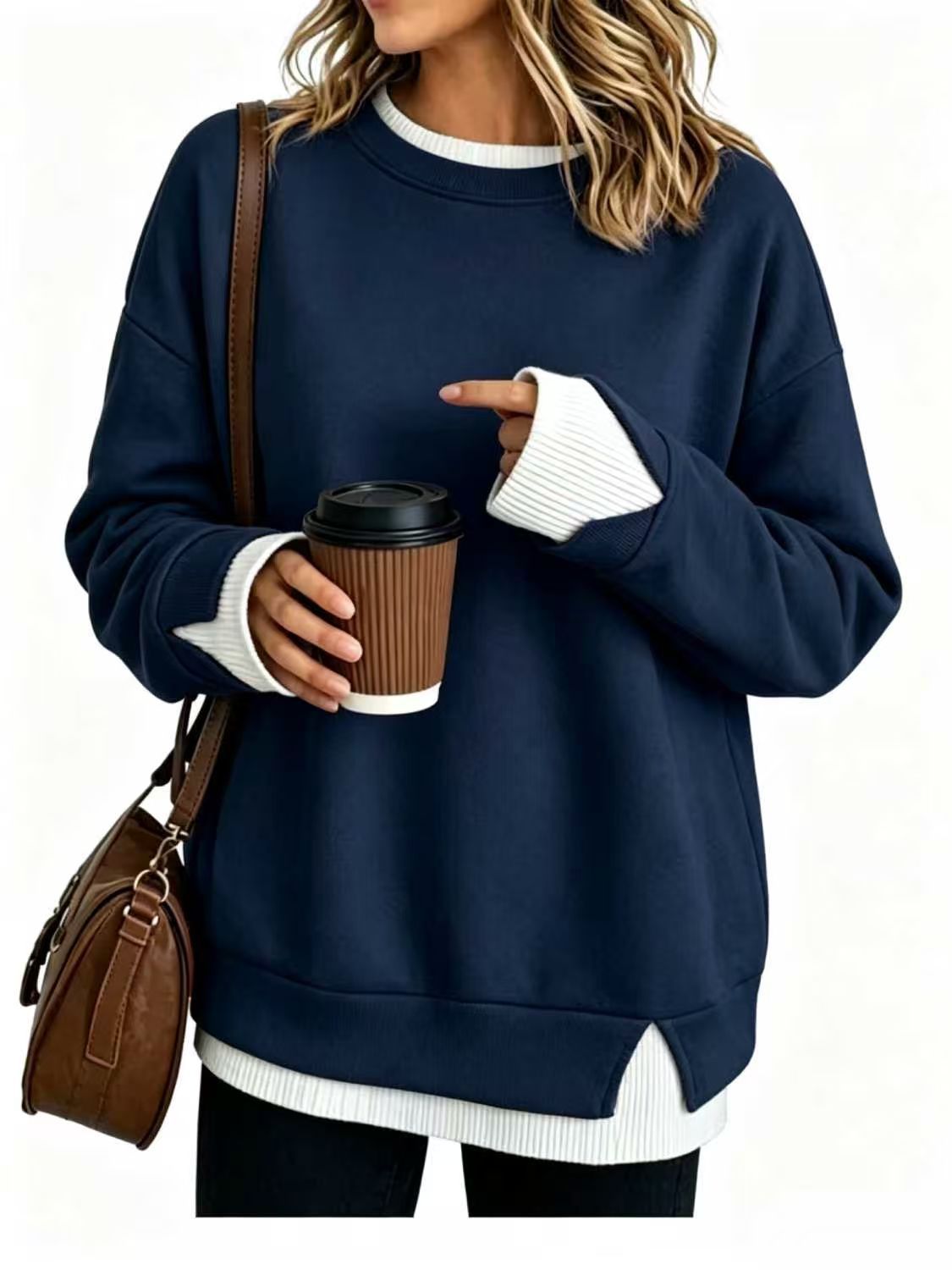 Women's Layered Sweatshirt Crew Neck Pullover