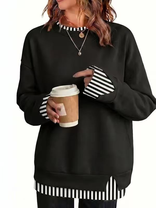 Women's Layered Sweatshirt Crew Neck Pullover