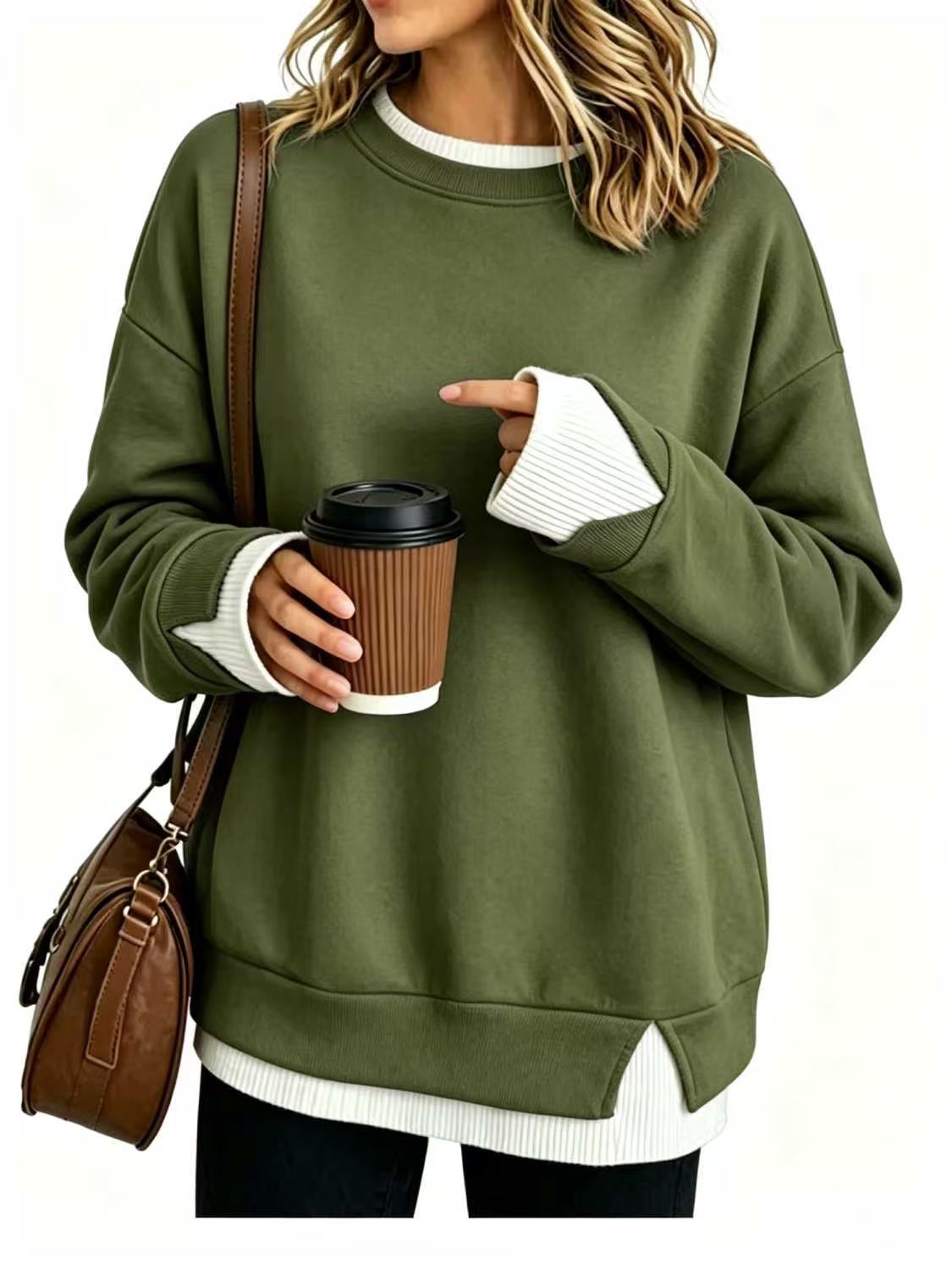 Women's Layered Sweatshirt Crew Neck Pullover