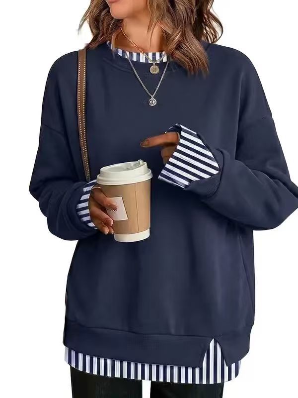 Women's Layered Sweatshirt Crew Neck Pullover