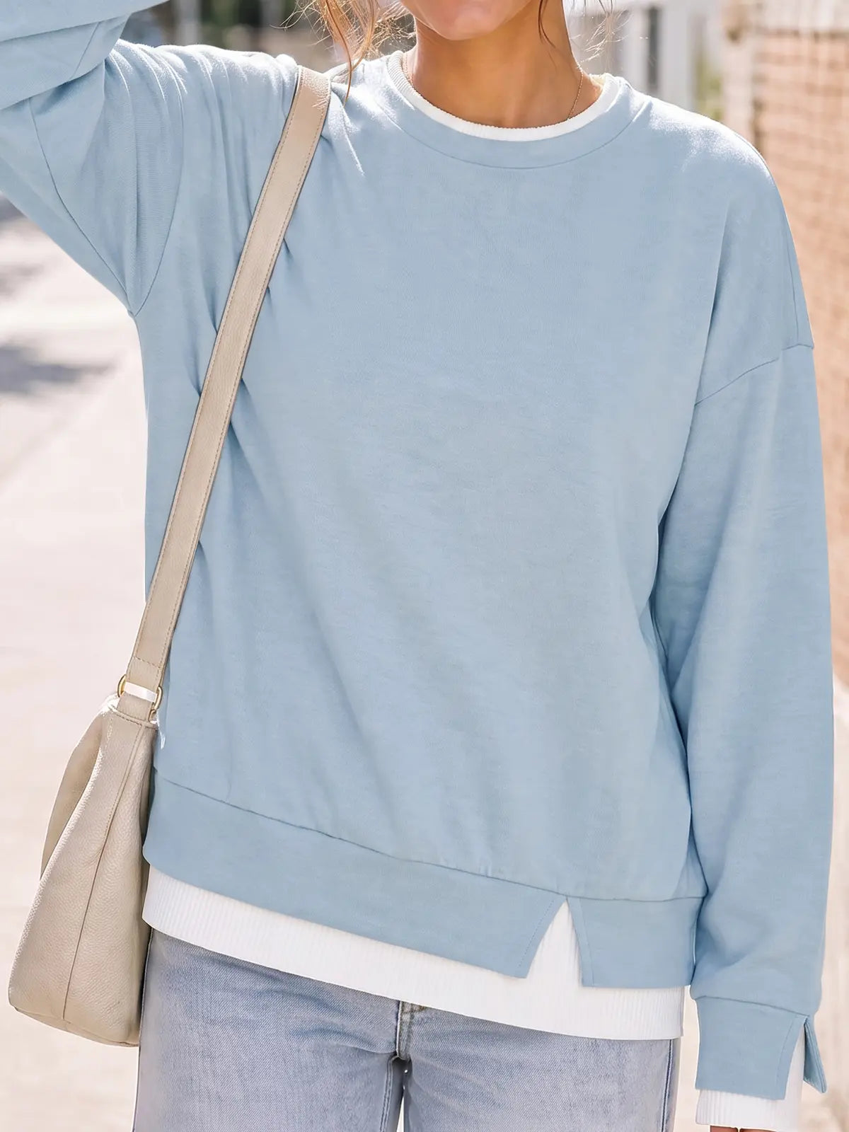 Women's Layered Sweatshirt Crew Neck Pullover